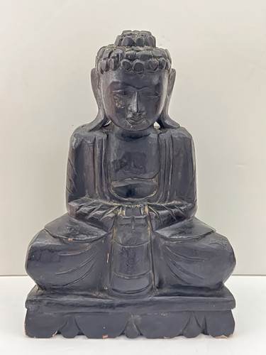 Meditierende Buddha Statue aus Holz handgeschnitzt Skulptur Figur Holzdekor 12 Zoll - Bild 1 von 16