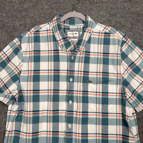 Lacoste Herren Hemd Größe XL Slim Fit Knopfleiste grün weiß kariert kurzarm - Bild 3 von 7