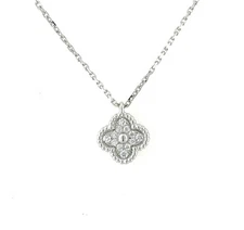 Van Cleef & Arpels Sweet Alhambra Diamond Pendant Necklace 18K White Gold VCA