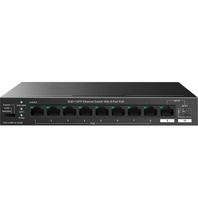TEG1110PF Unmanaged PoE Switch with 8 Port PoE+@120W, 8 Port Gigabit PoE with...