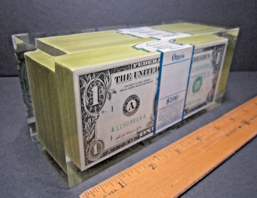 MCM 500 $ Dollar Scheine 5 Stapel Serie A 1969 Connally KITSCH Lucite Briefbeschwerer - Bild 3 von 11
