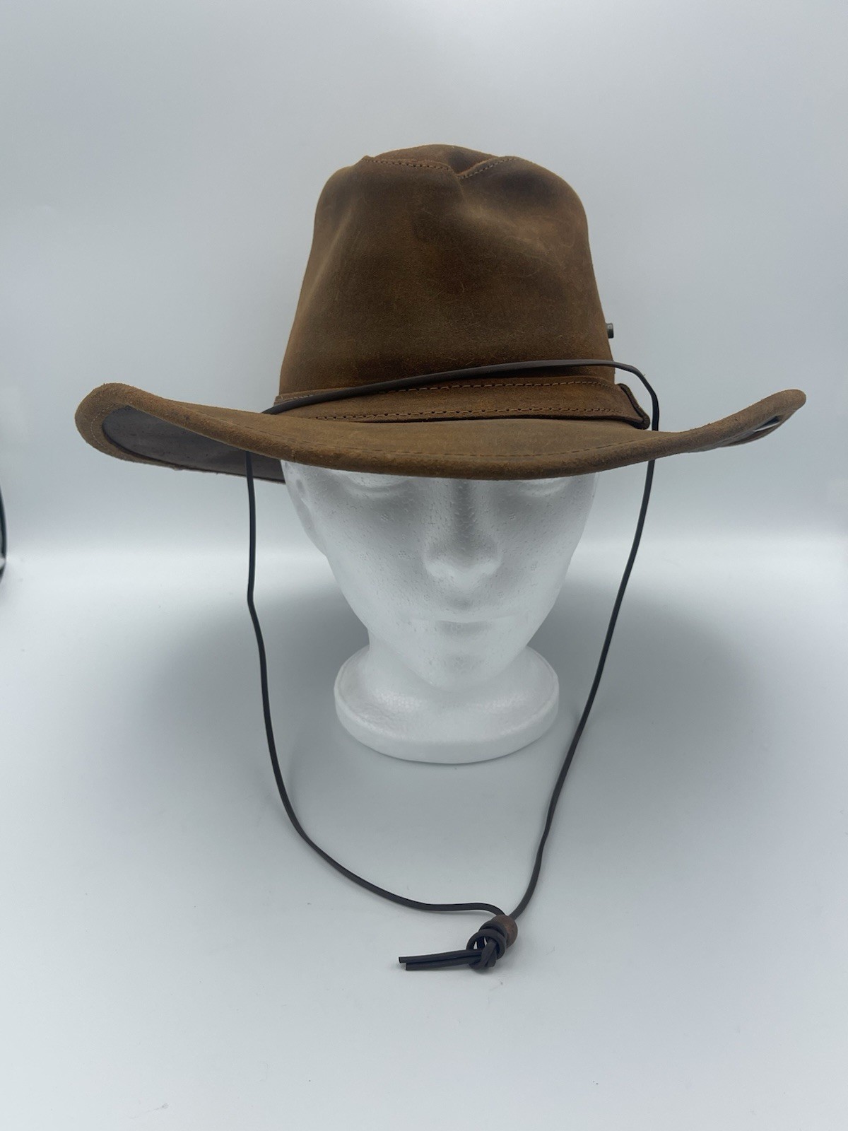 MINNETONKA - Aussie Genuine Leather Wide Brim Outback Western Fishing Hat Small