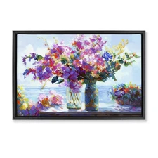 Ocean Breeze Blossoms Framed Floater Canvas Wall Art Design by Leon Devenice