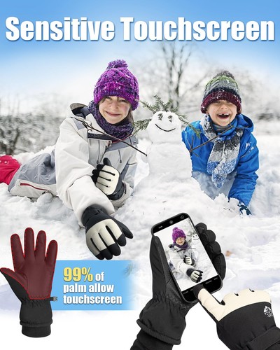 Kids Ski Gloves - Waterproof, Anti-Slip, Windproof - Boys Girls Aged 5-13 - S... - Picture 4 of 6