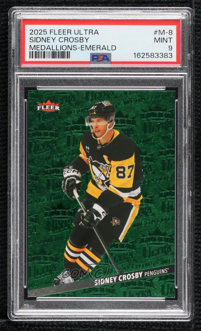 2025-26 Fleer Ultra Medallions Emerald Green 3/10 Sidney Crosby #M-8 PSA 9 MINT