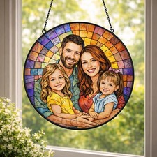 Personalized Family Portrait Stained Glass Suncatcher: Custom Memorial Gift