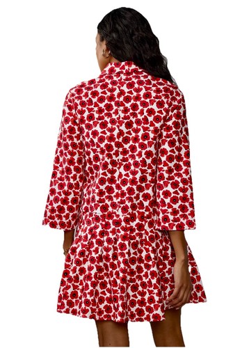 New York & Company Red Poppy Floral Pleated Drop Waist Mini Dress Size M EUC - Picture 2 of 20