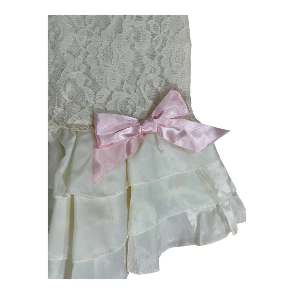 Vintage Winnie The Pooh Formal Party Dress Toddler 3T Ivory Cream Pink Bow Lace - Image 2 of 4