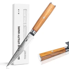 Damascus Utility Knife- 5 inch Small Kitchen Knife Damascus VG10 Steel 67-Lay...