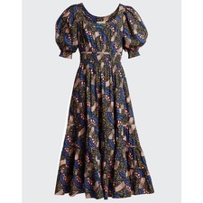Ulla Johnson Juniper Dress Midi Floral Puff-Sleeve Cotton size 0 bohemian