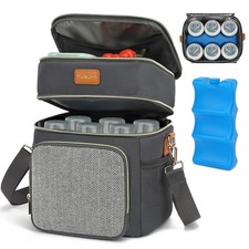 Double Layer Breastmilk Cooler Bag With Ice Pack Insulated Travel Fits 6 Bottle