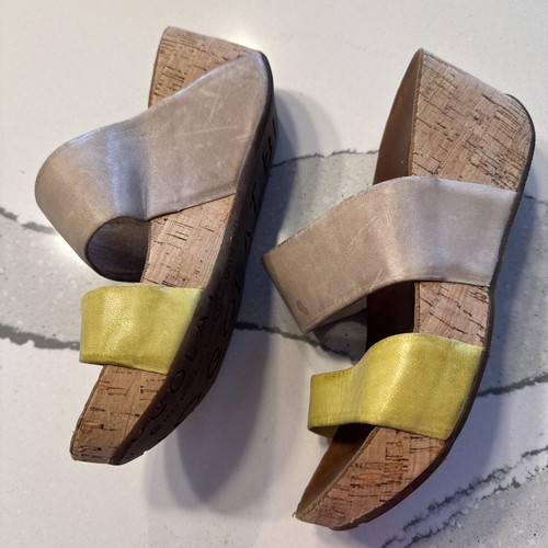 Chocolate Blu Sandals Yelllw Tan Cork Wedge 7 - Picture 2 of 6