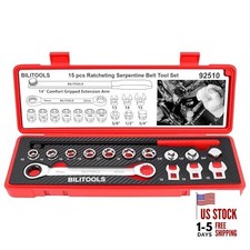  15-Piece Universal Serpentine Belt Tool Set, Ratcheting 19 mm & 22 mm