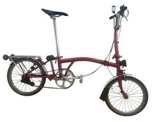 Brompton Folding Bike 3-Speed, Red, Front Carry Bag, Rear Rack & Rear Light