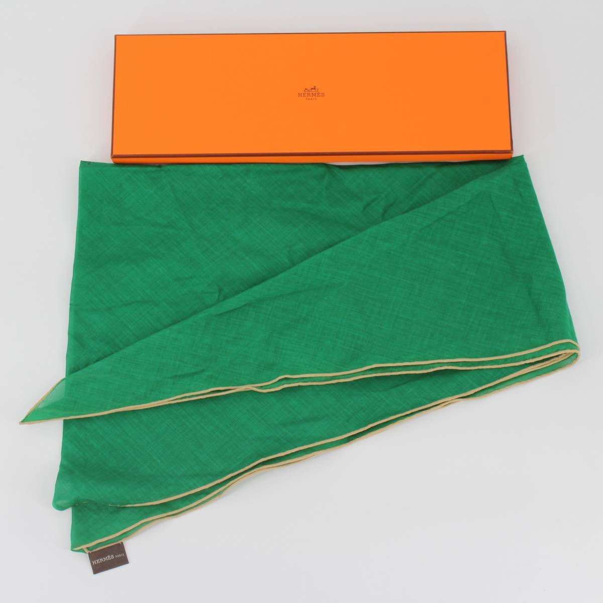 Hermes green silk scarf with original gift box