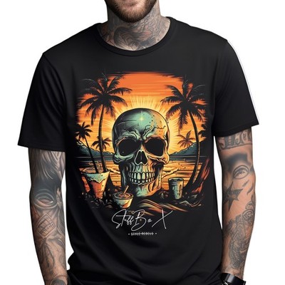 Stuff-Box Herren Rundhals kurzarm T-Shirt Skull Holiday schwarz 1058 - Neu