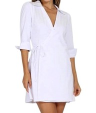 French Kyss Emily Wrap Side Tie Mini Dress White