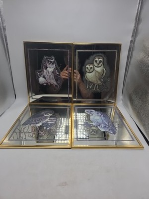 Vintage Owl Mirrors Brytone Mirror Works Inc Set of 4 Brass Framed 9'' x 12'' MCM