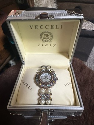 Vecceli ITALY Pearl & Rhinestone Watch Gorgeous Colors exquisite New!