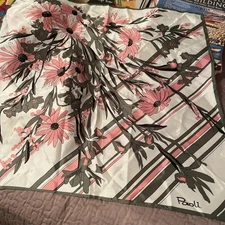 Paoli Scarf Green Pink Floral Square 23 x 23 inches Acetate