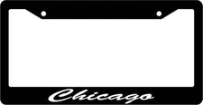 Black License Plate Frame CURSIVE Chicago Auto Accessory 1183