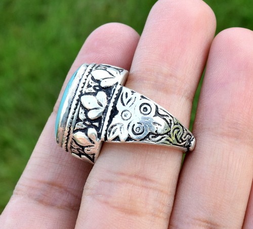 Blue Turquoise Stone Kuchi Ring Tribal Oval Ethnic Bohemian Boho Jewelry Tower - Picture 4 of 6
