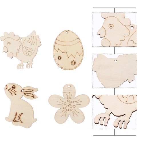 40pcs Easter Egg Chicken Flower Hanging Wooden Painting Ornaments - Picture 9 of 12