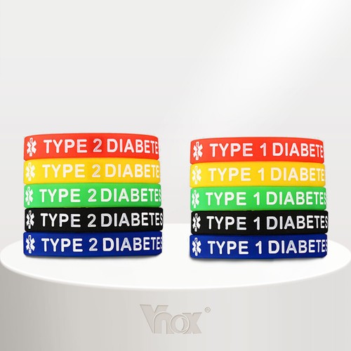 Vnox 5Pack - Diabetes Type 2 / Type 1 Silicone Bracelet Medical Alert Wristbands
