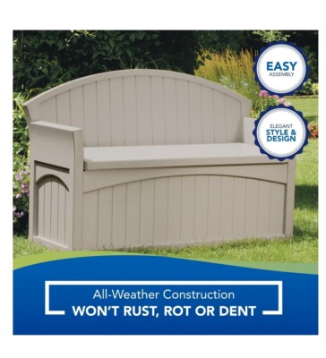 Suncast 50 Gallon Resin Outdoor Deck Storage Bench for Patio