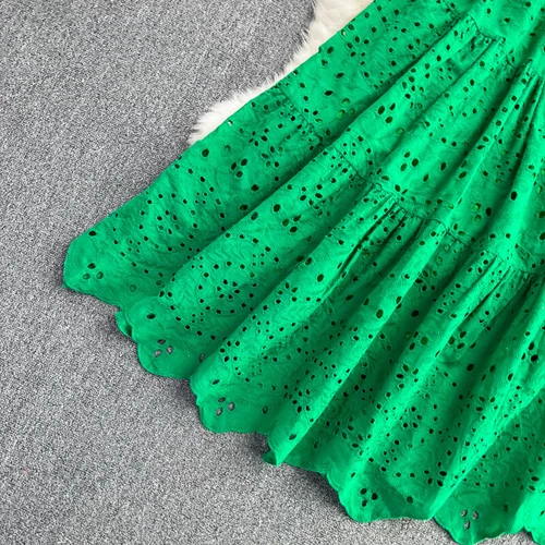 Mujeres Camisa Midi de Encaje Línea A Hueca Grande Swing Vestido Sólido Vacaciones de Verano - Imagen 12 de 25
