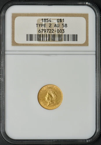 1854 Type 2 $1 Gold Liberty - NGC AU58 - Old Holder - ✪COINGIANTS✪