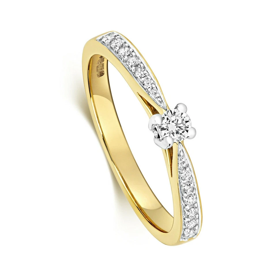 Real Diamond Solitaire Ring 0.20ctw 9ct Yellow Gold Engagement Size J - Q - Image 2 of 4