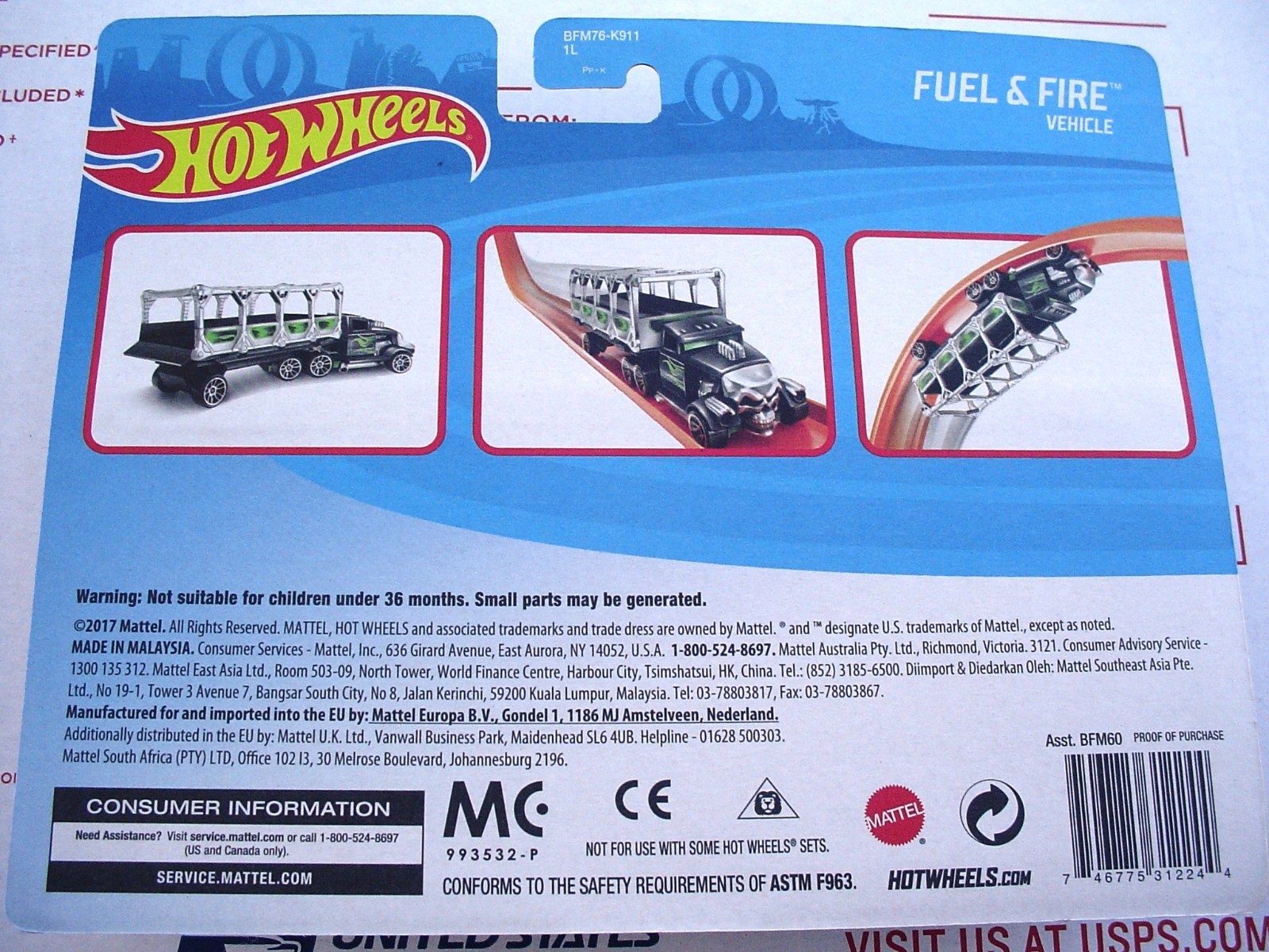 2018 Hot Wheels Fuel & Fire Truck H2O Water Tanker Hauler HWFD. BFM76 1