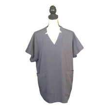 Climate Right By Cuddl Duds Scrub Top Womans Sz XL Gray Heather 6 Pocket