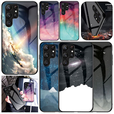 Luxury Glass Sky Moon Night Cover Case For S24 S23 S22 S21 S20 Ultra S10 S9 S8