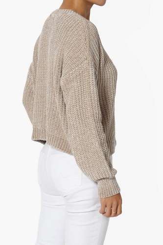 TheMogan Women's Rib Chenille Crop Pullover Sweater Cozy Knit Long Sleeve Top - Picture 30 of 74