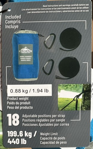 Cascade Lot of (2) 2-Person Blue & Green Travel Hammocks + Straps Carabiners NWT - Picture 11 of 17