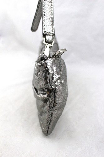 $345 KOOBA Erin Metallic Silver Snake Leather Convertible Clutch Shoulder Bag - Picture 3 of 6