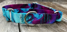 1 inch wide Adjustable Martingale Dog Collar - Slip on Purple & Teal Collar USA