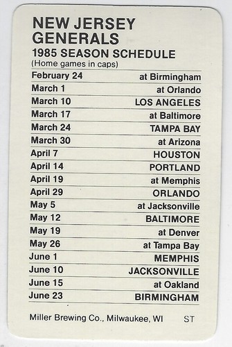 1985 New Jersey Generals USFL Football Pocket Spielplan - Miller Lite Beer - Bild 2 von 2