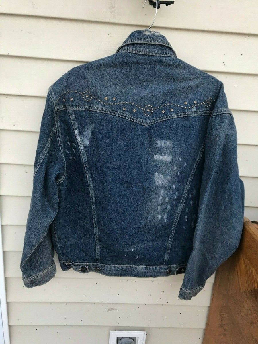 Zara MAN Denim Studded Distressed Lined Jean Jacket Mens Sz Zara MAN Denim Studded Distressed Lined Jean Jacket Mens Sz