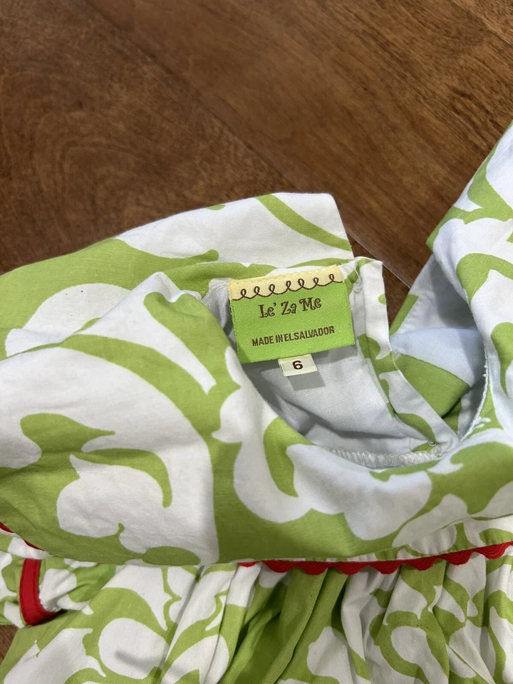 Le' Za Me collar Pattern Dress Green White Red size 6 Holiday — 第 3/4 张图片