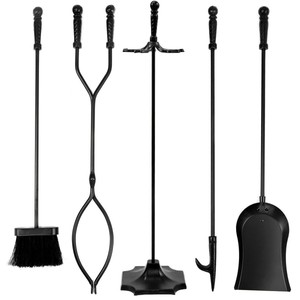 5 Pcs Black Fireplace Hearth Fire Tool Set Base Holder Poker