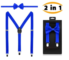 SUSPENDERS and BOW TIE COMBO SET-Tuxedo Classic Wedding Costume Tux Prom 