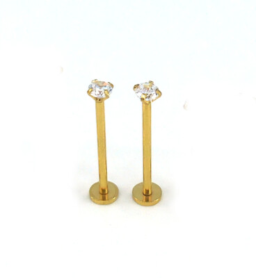 【sina】Picollet K18 Gold 16G Labret 14 Karat Gold Cartilage Labret Stud 18 & 16 Gauge - CZ