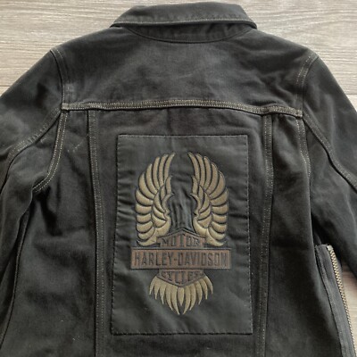 NWT Harley-Davidson Women's Winged Applique Denim Jacket Black