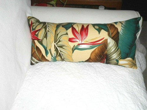 Tropical Hawaiian 100% Cotton Barkcloth Fabric LUMBAR PILLOW ~Bird of Paradise~ - Picture 4 of 5