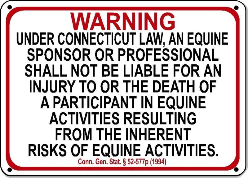 Collectibles Connecticut Equine Sign Activity Liability Warning