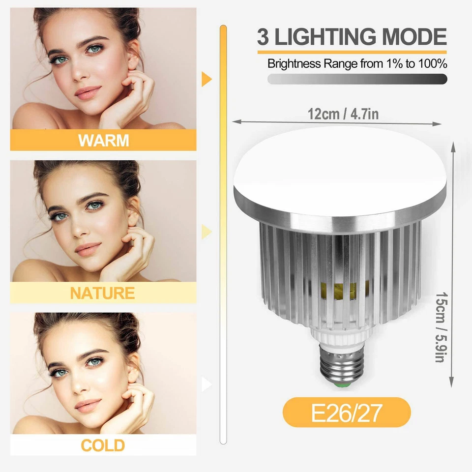 Dimmable 2x 85W 3200K-5600K LED Bulb Photography Continuous Lighting Video Lamp - image 2 of 4