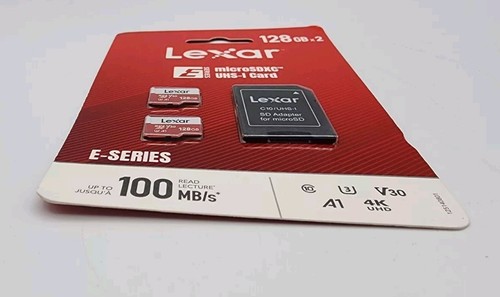 Cartes mémoire flash Lexar série E 128 Go × 2 MicroSDXC UHS-I avec adaptateur SD - Photo 3 sur 4